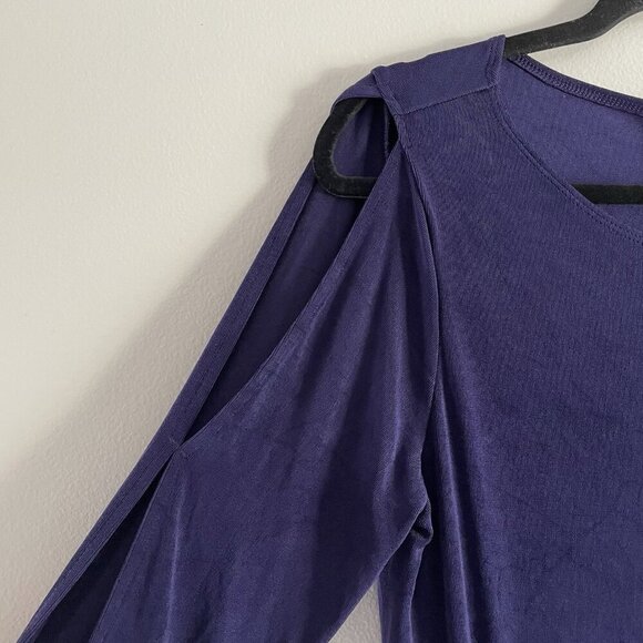 Travelers By Chicos Women 1/Small Purple 3/4 Tie Sleeve Cold Shoulder Tunic Top - Picture 4 of 10